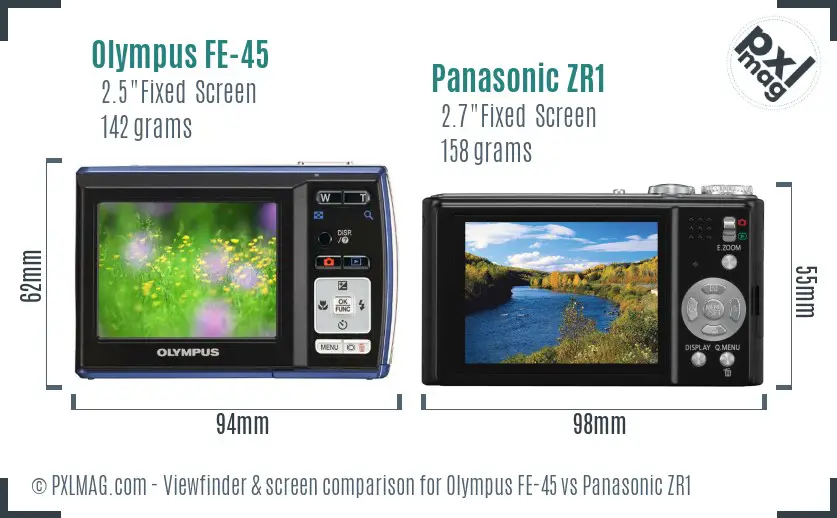 Olympus FE-45 vs Panasonic ZR1 Screen and Viewfinder comparison