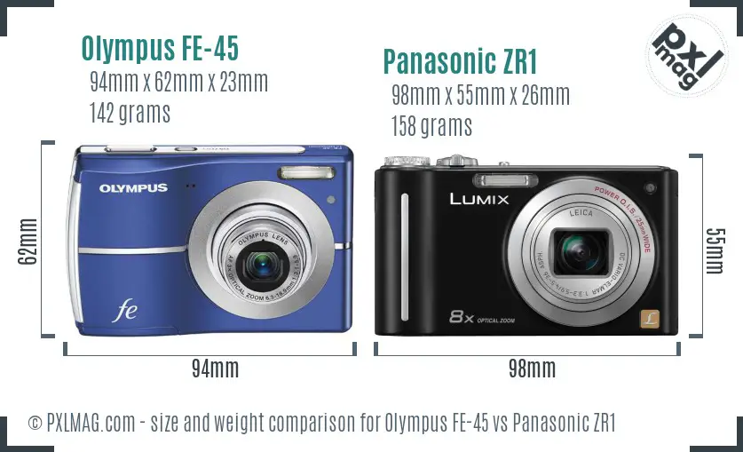 Olympus FE-45 vs Panasonic ZR1 size comparison