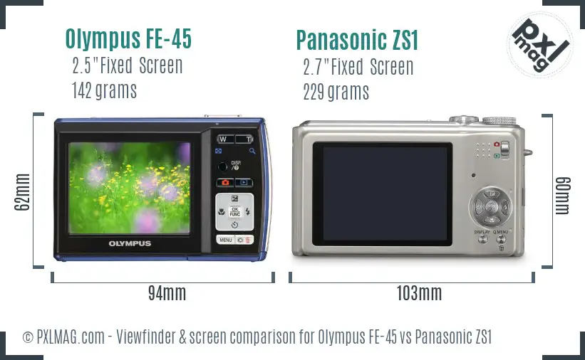 Olympus FE-45 vs Panasonic ZS1 Screen and Viewfinder comparison