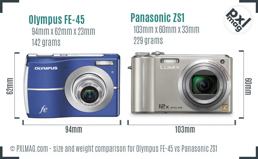 Olympus FE-45 vs Panasonic ZS1 size comparison