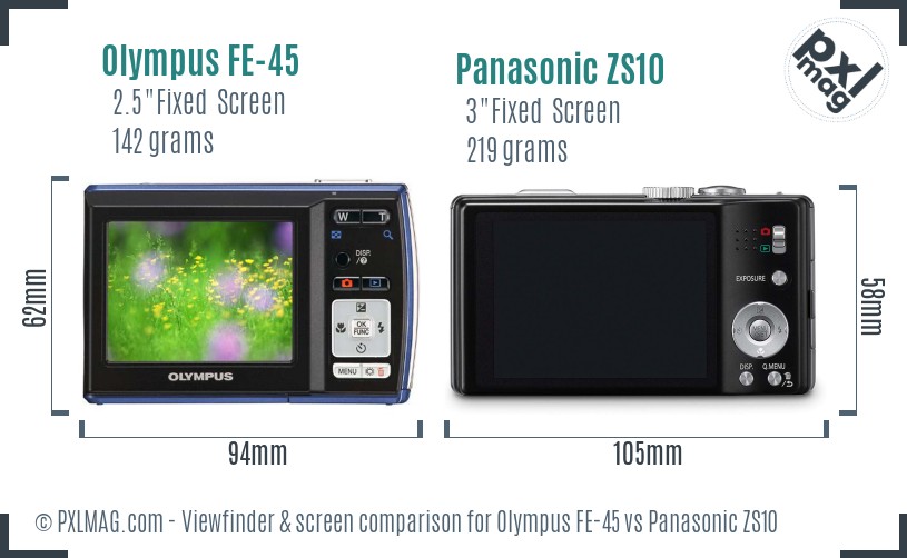 Olympus FE-45 vs Panasonic ZS10 Screen and Viewfinder comparison