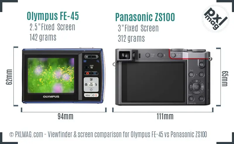Olympus FE-45 vs Panasonic ZS100 Screen and Viewfinder comparison