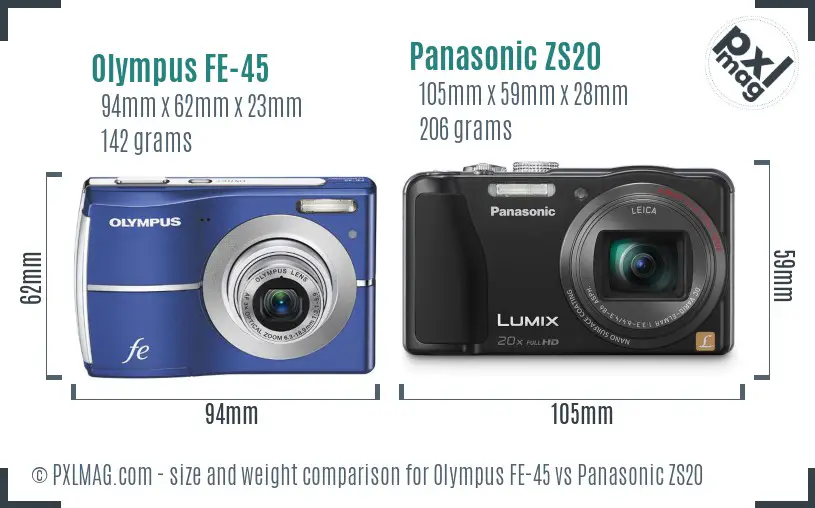 Olympus FE-45 vs Panasonic ZS20 size comparison