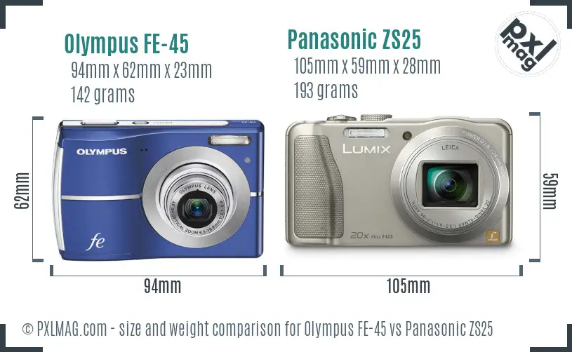 Olympus FE-45 vs Panasonic ZS25 size comparison