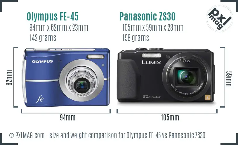 Olympus FE-45 vs Panasonic ZS30 size comparison