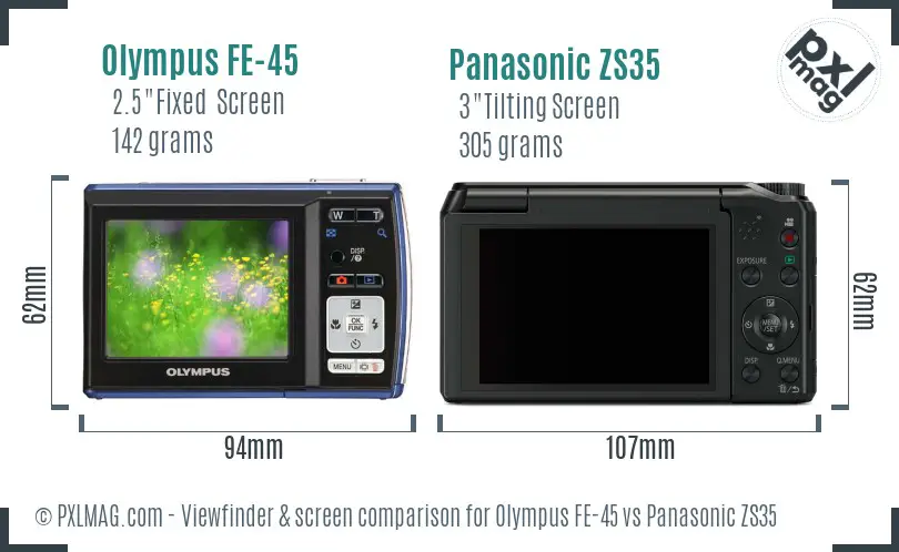 Olympus FE-45 vs Panasonic ZS35 Screen and Viewfinder comparison