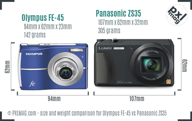 Olympus FE-45 vs Panasonic ZS35 size comparison
