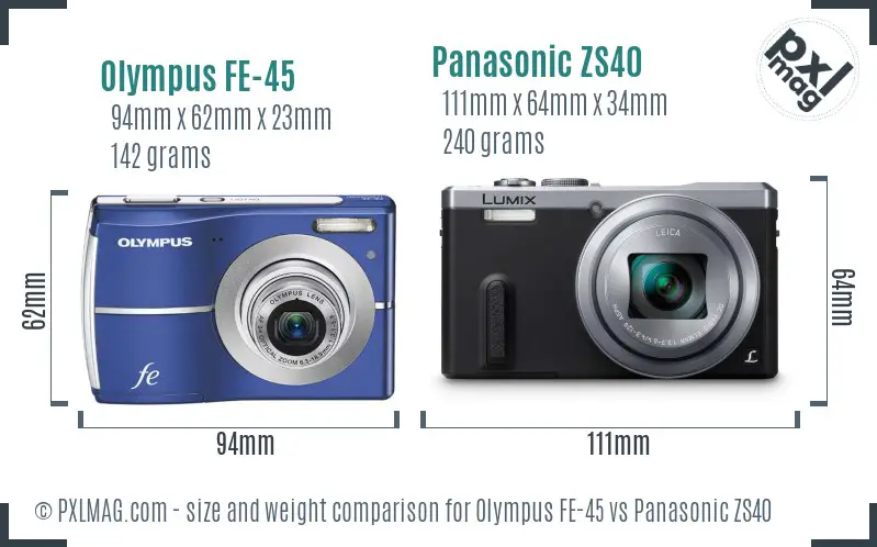 Olympus FE-45 vs Panasonic ZS40 size comparison