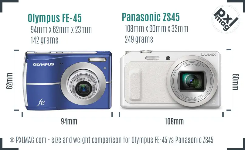 Olympus FE-45 vs Panasonic ZS45 size comparison