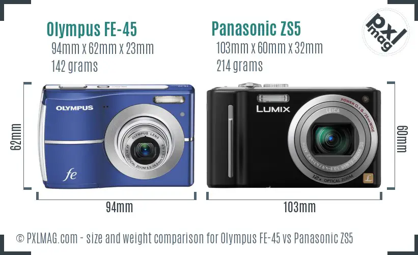 Olympus FE-45 vs Panasonic ZS5 size comparison