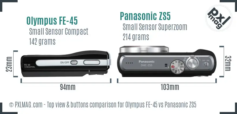 Olympus FE-45 vs Panasonic ZS5 top view buttons comparison