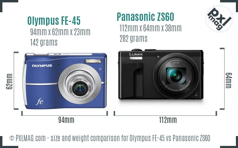 Olympus FE-45 vs Panasonic ZS60 size comparison