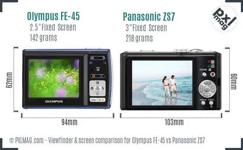 Olympus FE-45 vs Panasonic ZS7 Screen and Viewfinder comparison