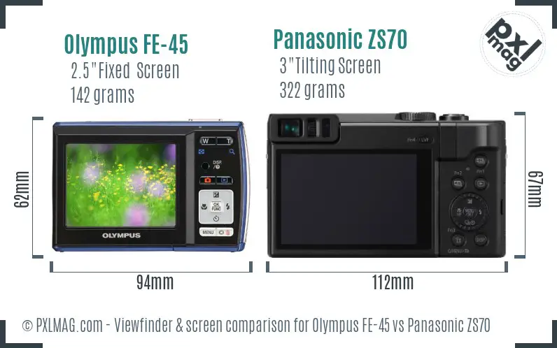Olympus FE-45 vs Panasonic ZS70 Screen and Viewfinder comparison