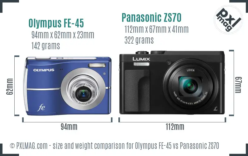 Olympus FE-45 vs Panasonic ZS70 size comparison