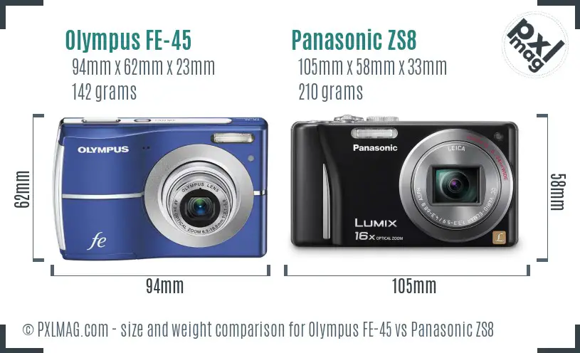 Olympus FE-45 vs Panasonic ZS8 size comparison