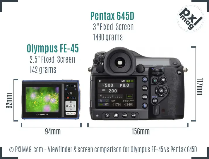 Olympus FE-45 vs Pentax 645D Screen and Viewfinder comparison