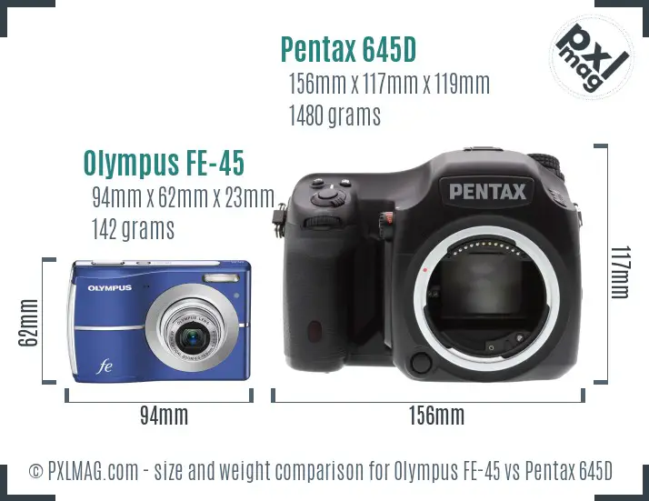 Olympus FE-45 vs Pentax 645D size comparison