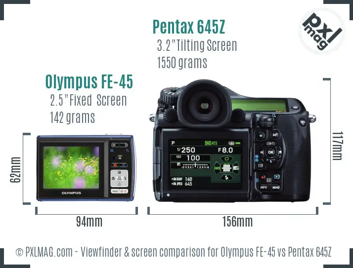 Olympus FE-45 vs Pentax 645Z Screen and Viewfinder comparison
