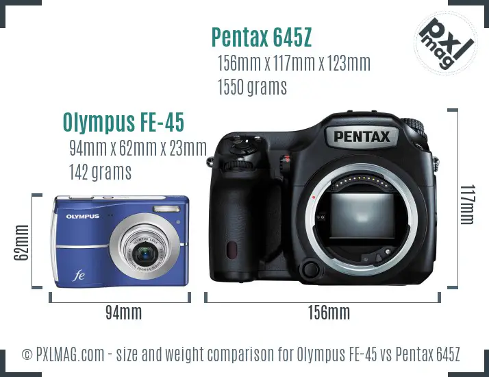 Olympus FE-45 vs Pentax 645Z size comparison