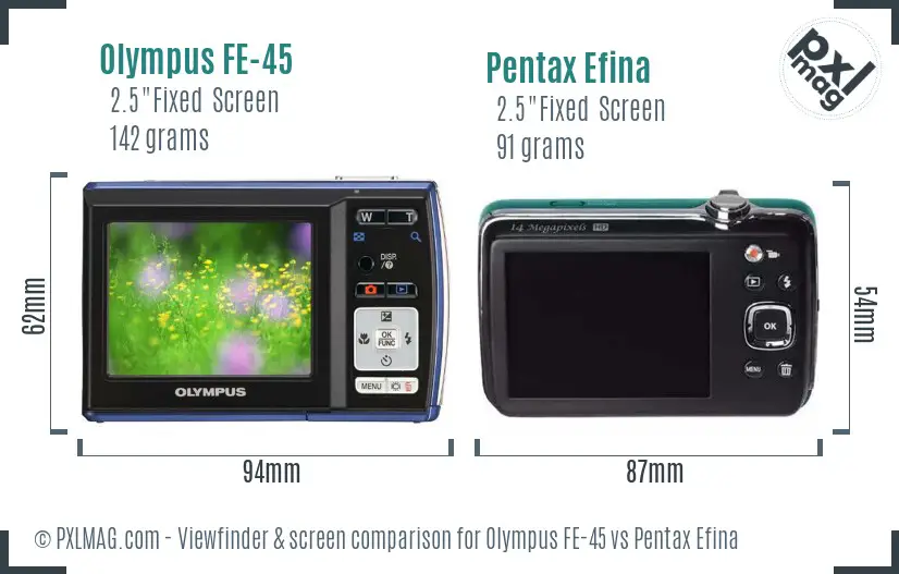 Olympus FE-45 vs Pentax Efina Screen and Viewfinder comparison
