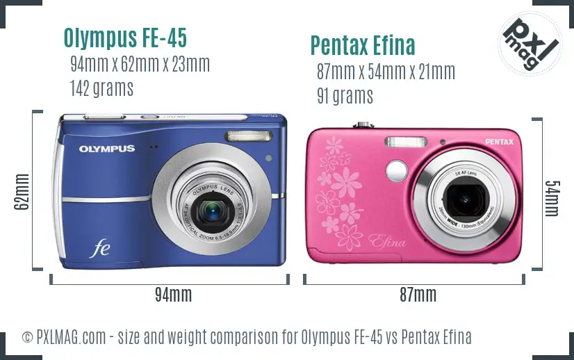 Olympus FE-45 vs Pentax Efina size comparison