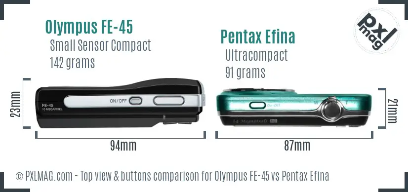 Olympus FE-45 vs Pentax Efina top view buttons comparison