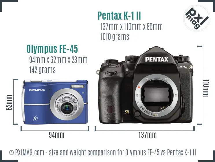 Olympus FE-45 vs Pentax K-1 II size comparison