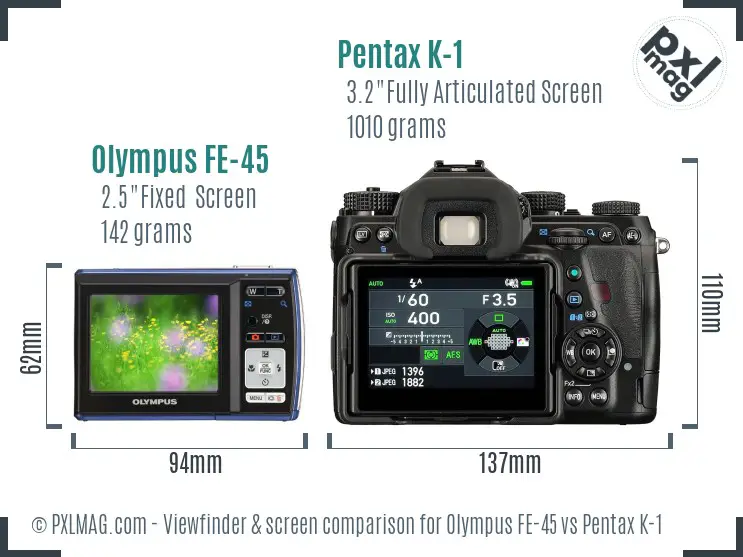 Olympus FE-45 vs Pentax K-1 Screen and Viewfinder comparison