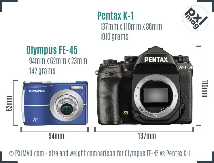 Olympus FE-45 vs Pentax K-1 size comparison