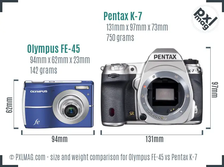 Olympus FE-45 vs Pentax K-7 size comparison