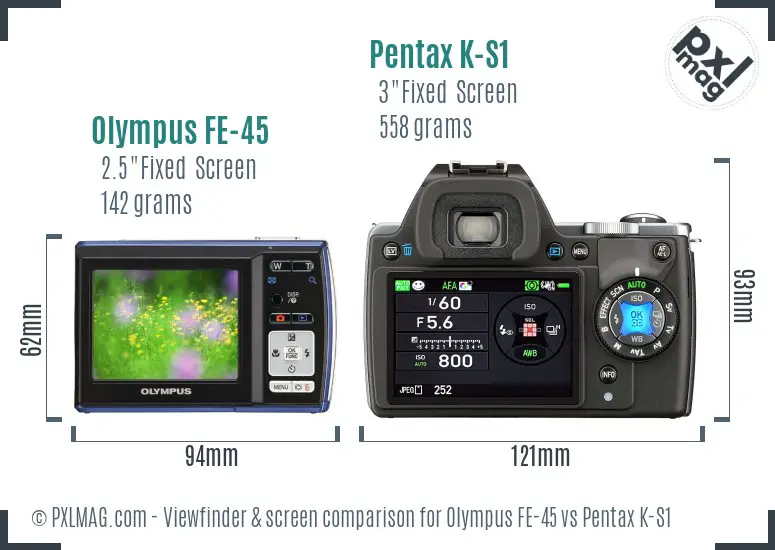 Olympus FE-45 vs Pentax K-S1 Screen and Viewfinder comparison