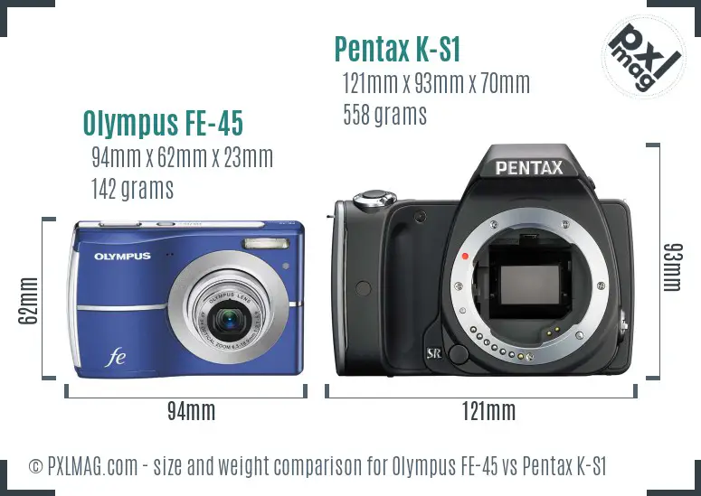 Olympus FE-45 vs Pentax K-S1 size comparison