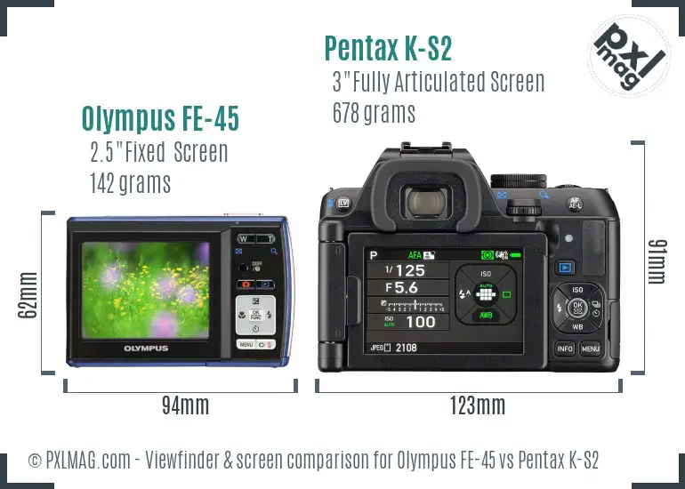 Olympus FE-45 vs Pentax K-S2 Screen and Viewfinder comparison