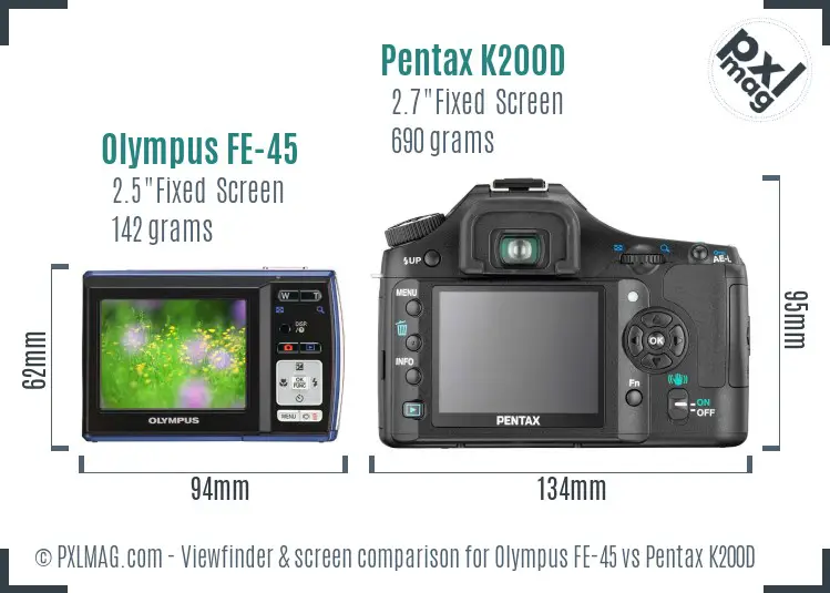 Olympus FE-45 vs Pentax K200D Screen and Viewfinder comparison