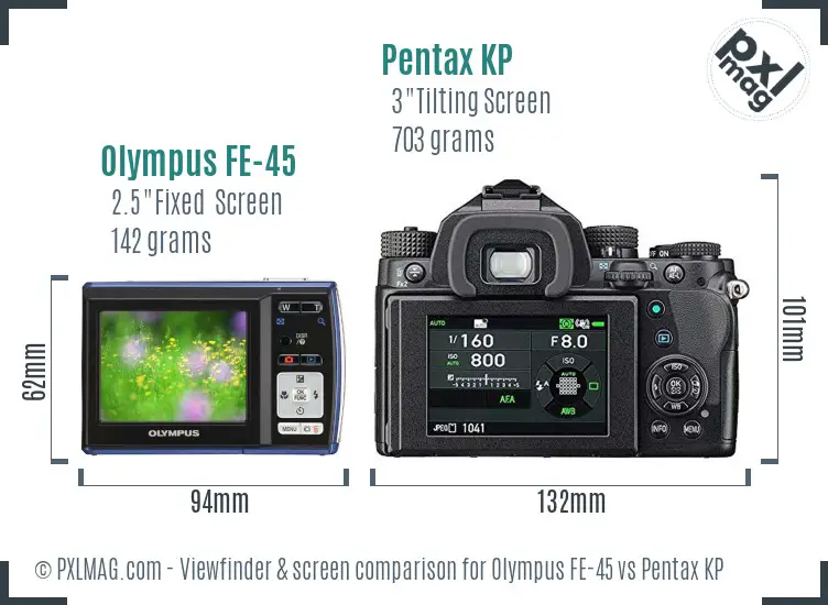Olympus FE-45 vs Pentax KP Screen and Viewfinder comparison