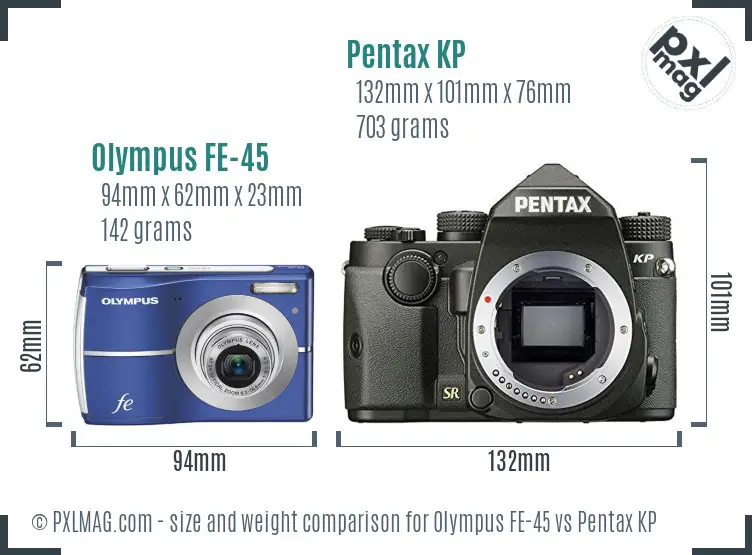 Olympus FE-45 vs Pentax KP size comparison