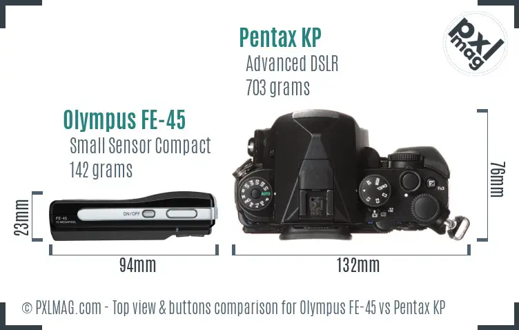 Olympus FE-45 vs Pentax KP top view buttons comparison