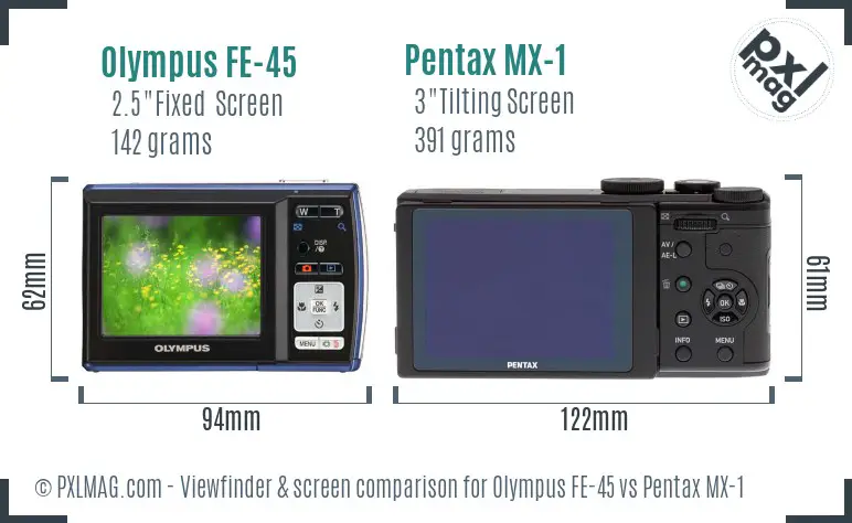 Olympus FE-45 vs Pentax MX-1 Screen and Viewfinder comparison