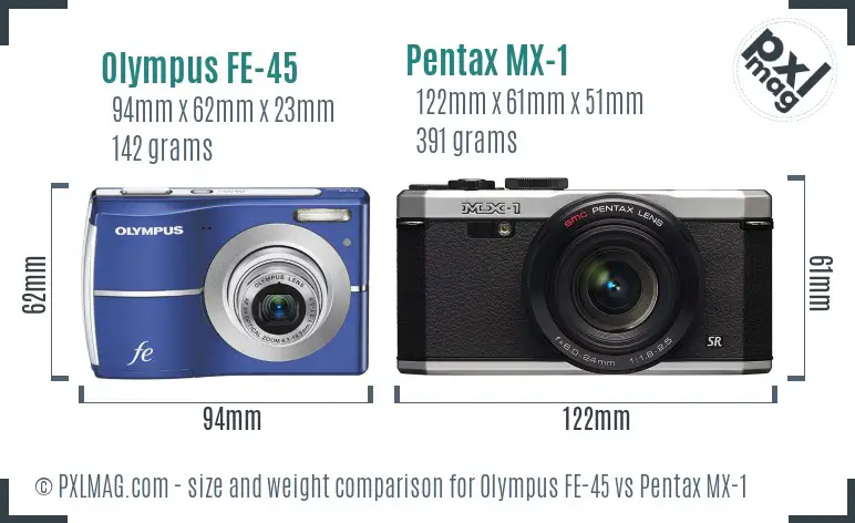 Olympus FE-45 vs Pentax MX-1 size comparison