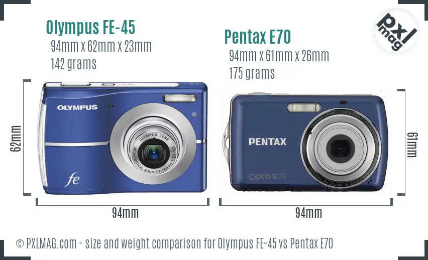 Olympus FE-45 vs Pentax E70 size comparison