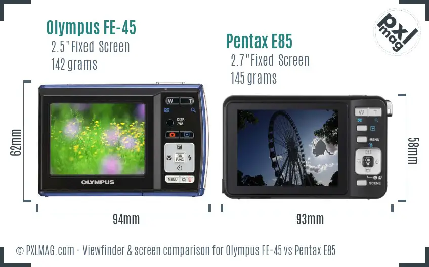 Olympus FE-45 vs Pentax E85 Screen and Viewfinder comparison