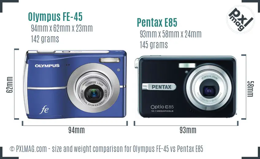 Olympus FE-45 vs Pentax E85 size comparison