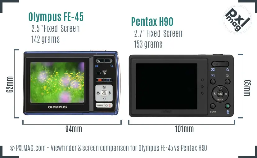 Olympus FE-45 vs Pentax H90 Screen and Viewfinder comparison