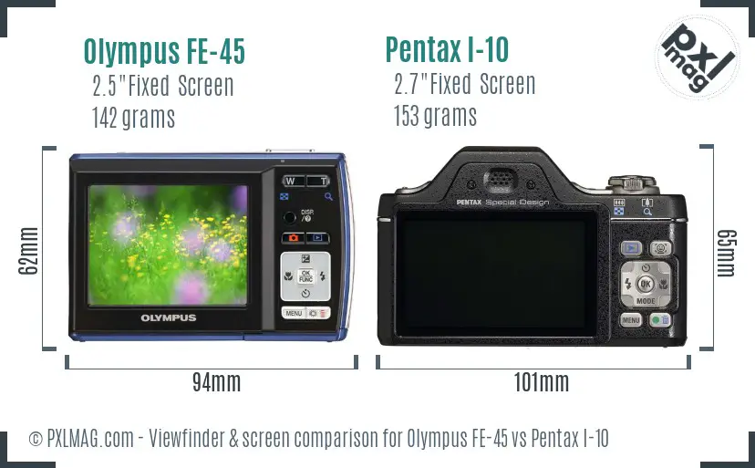 Olympus FE-45 vs Pentax I-10 Screen and Viewfinder comparison