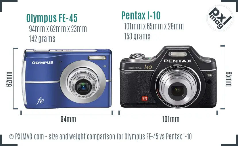 Olympus FE-45 vs Pentax I-10 size comparison