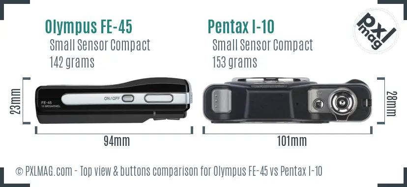 Olympus FE-45 vs Pentax I-10 top view buttons comparison