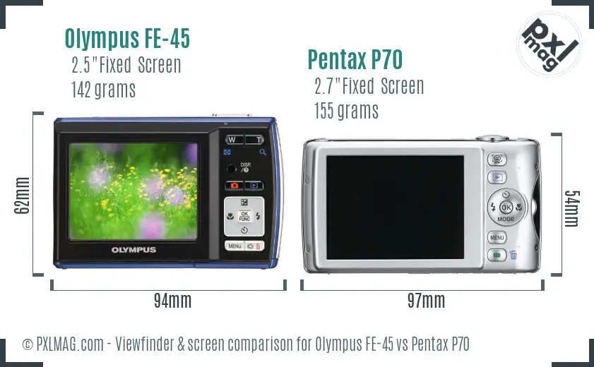 Olympus FE-45 vs Pentax P70 Screen and Viewfinder comparison