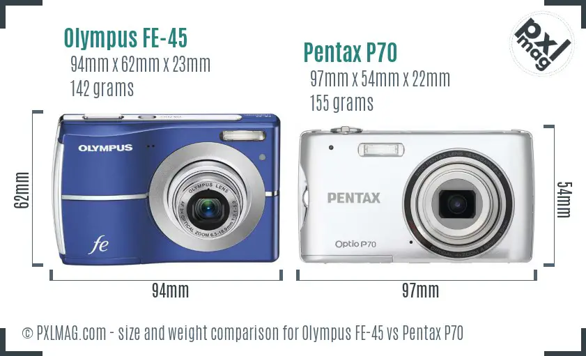 Olympus FE-45 vs Pentax P70 size comparison