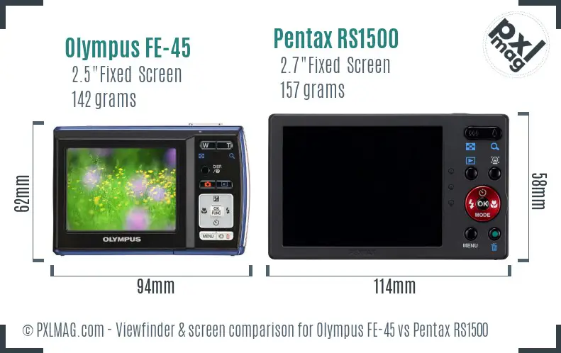Olympus FE-45 vs Pentax RS1500 Screen and Viewfinder comparison